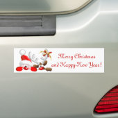 Funny Santa and Reindeer Cartoon Bumpersticker (Op auto)