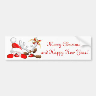 Funny Santa and Reindeer Cartoon Bumpersticker