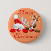 Funny Santa and Reindeer Cartoon Button (Voorkant)