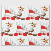 Funny Santa and Reindeer Cartoon Cadeaupapier (Vlak)