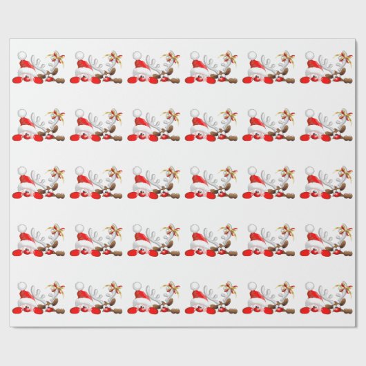 Funny Santa and Reindeer Cartoon Cadeaupapier (Vlak)