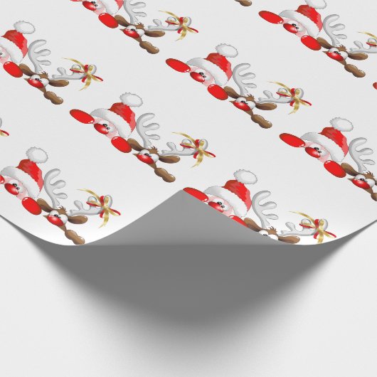 Funny Santa and Reindeer Cartoon Cadeaupapier (Hoek)