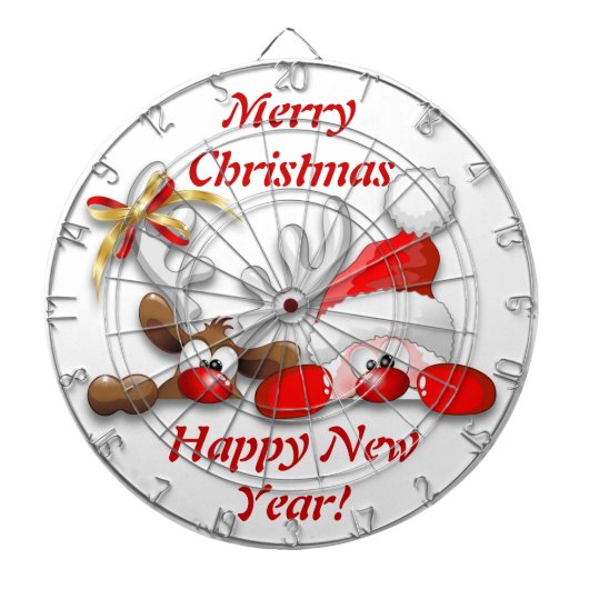 Funny Santa and Reindeer Cartoon Dartboard Dartbord (Voorkant)