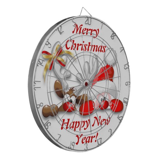 Funny Santa and Reindeer Cartoon Dartboard Dartbord (Voorkant Links)