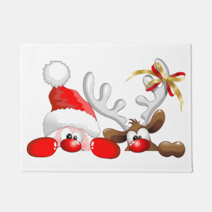 Funny Santa and Reindeer Cartoon Deurmat