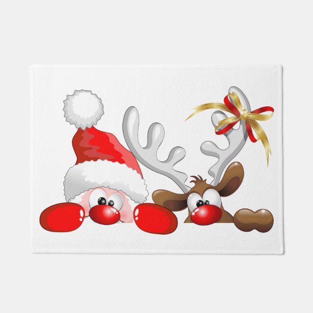 Funny Santa and Reindeer Cartoon Deurmat (Voorkant)