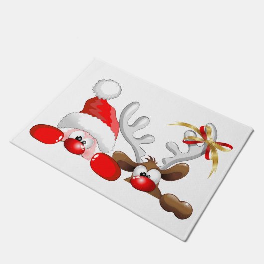 Funny Santa and Reindeer Cartoon Deurmat (Schuin)