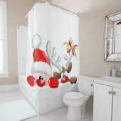 Funny Santa and Reindeer Cartoon Douchegordijn (In situ)