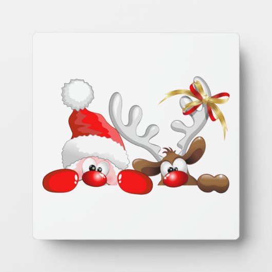 Funny Santa and Reindeer Cartoon Fotoplaat (Voorkant)