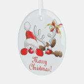 Funny Santa and Reindeer Cartoon Glas Ornament (Voorkant links)