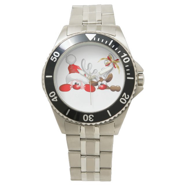 Funny Santa and Reindeer Cartoon horloges (Voorkant)