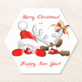 Funny Santa and Reindeer Cartoon Kartonnen Onderzetters (Voorkant)
