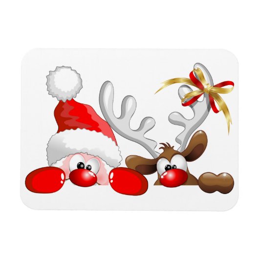 Funny Santa and Reindeer Cartoon Magneet (Horizontaal)