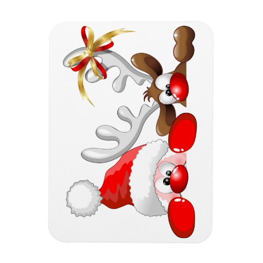 Funny Santa and Reindeer Cartoon Magneet (Verticaal)