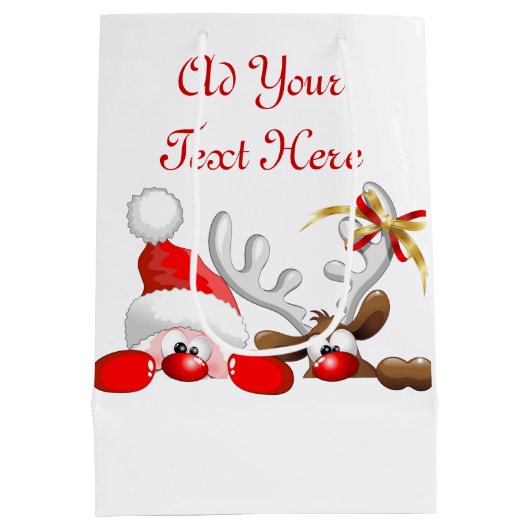 Funny Santa and Reindeer Cartoon Medium Cadeauzakje (Achterkant)