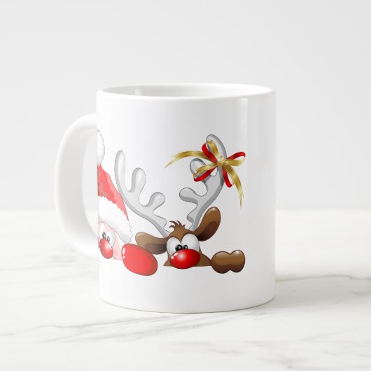 Funny Santa and Reindeer Cartoon Mok (Links)