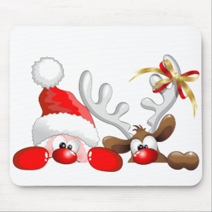 Funny Santa and Reindeer Cartoon Muismat