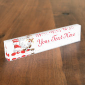 Funny Santa and Reindeer Cartoon Naambordje (Zijkant)