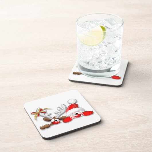 Funny Santa and Reindeer Cartoon Onderzetter (Rechterzijde)