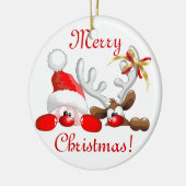 Funny Santa and Reindeer Cartoon Ornament (Links)
