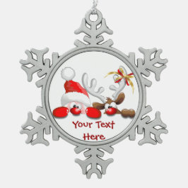 Funny Santa and Reindeer Cartoon Ornament