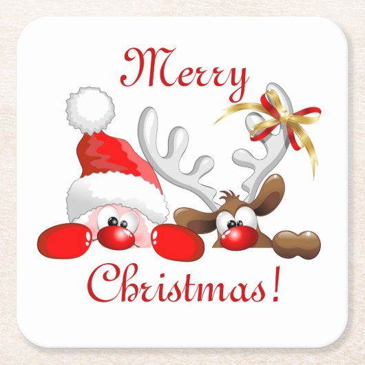 Funny Santa and Reindeer Cartoon Ornament Magnet B Kartonnen Onderzetters (Voorkant)