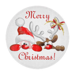 Funny Santa and Reindeer Cartoon Ornament Magnet B Snijplank