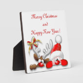 Funny Santa and Reindeer Cartoon Plaque Fotoplaat (Voorkant)