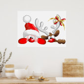 Funny Santa and Reindeer Cartoon Poster (Keuken)