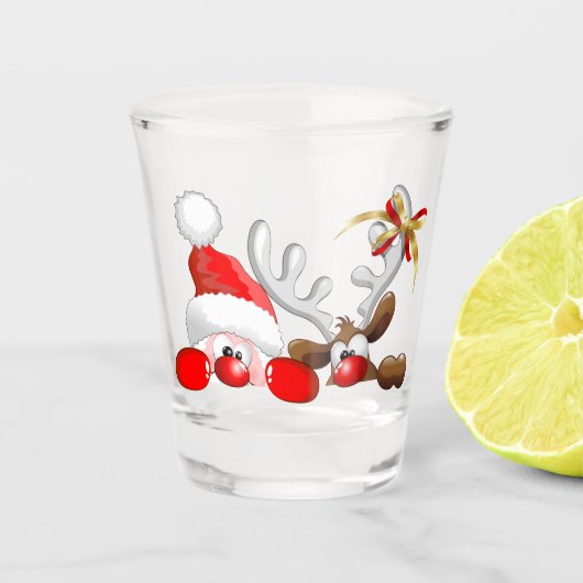 Funny Santa and Reindeer Cartoon Shot Glas (Voorkant)