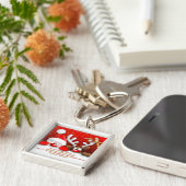 Funny Santa and Reindeer Cartoon Sleutelhanger (Zijkant)