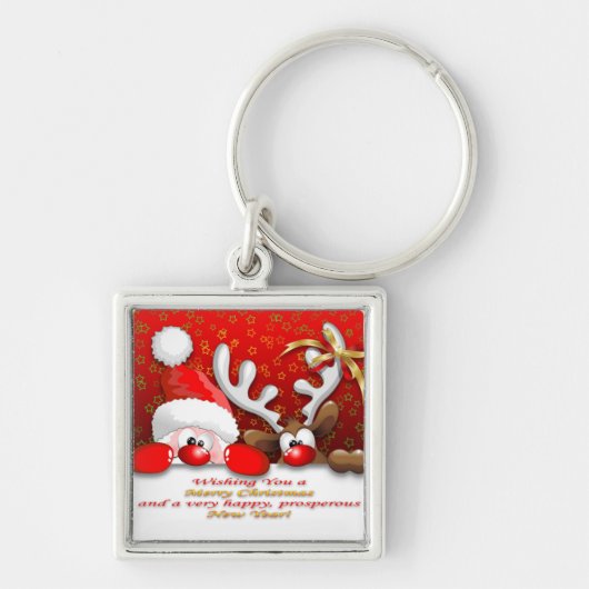 Funny Santa and Reindeer Cartoon Sleutelhanger (Voorkant)