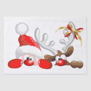 Funny Santa and Reindeer Cartoon Tissuepapier