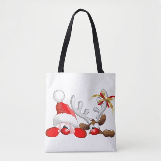 Funny Santa and Reindeer Cartoon Tote Bag (Voorkant)