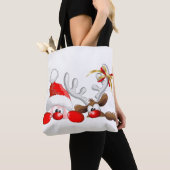 Funny Santa and Reindeer Cartoon Tote Bag (Dichtbij)