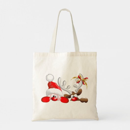 Funny Santa and Reindeer Cartoon Tote Bag (Achterkant)
