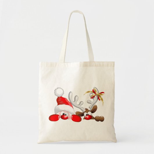 Funny Santa and Reindeer Cartoon Tote Bag (Voorkant)