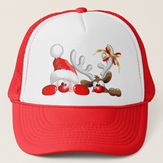 Funny Santa and Reindeer Cartoon Trucker Pet (Voorkant)