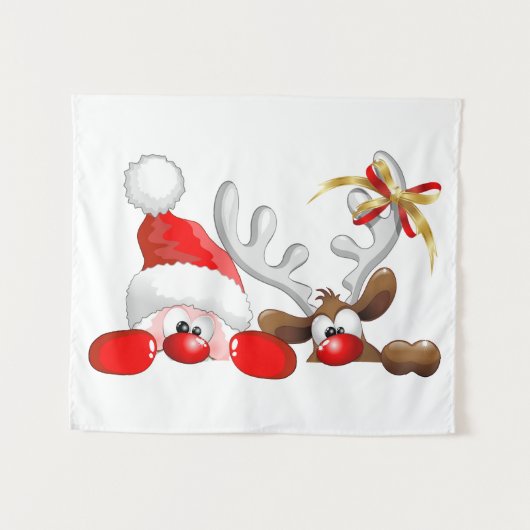 Funny Santa and Reindeer Cartoon Wandkleed (Voorkant (horizontaal))