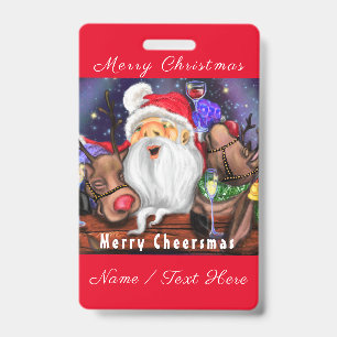Funny Santa and Reindeers Kerstfeest - Cheers Badge