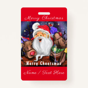 Funny Santa and Reindeers Kerstfeest - Cheers Badge