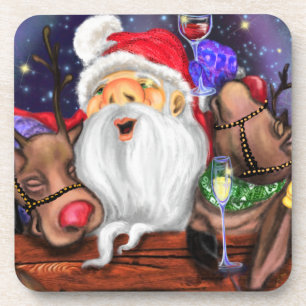 Funny Santa and Reindeers Kerstfeest - Cheers Bier Onderzetter