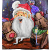 Funny Santa and Reindeers Kerstfeest - Cheers Douchegordijn (Voorkant)