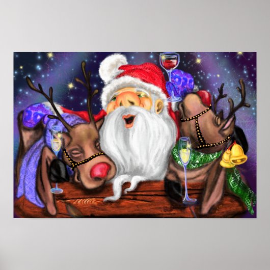 Funny Santa and Reindeers Kerstfeest - Cheers Poster (Voorkant)