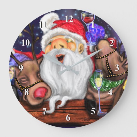Funny Santa and Reindeers Kerstfeest - Fun Grote Klok (Voorkant)