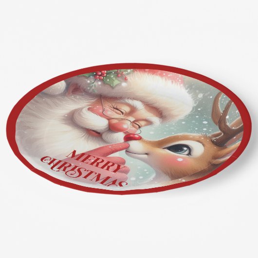 Funny Santa and Rudolph Festive Holiday Plates Papieren Bordje (Gekanteld)