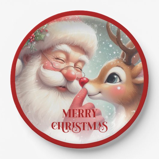 Funny Santa and Rudolph Festive Holiday Plates Papieren Bordje (Voorkant)