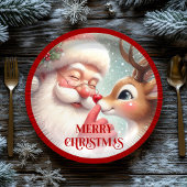Funny Santa and Rudolph Festive Holiday Plates Papieren Bordje