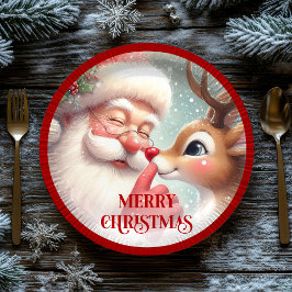 Funny Santa and Rudolph Festive Holiday Plates Papieren Bordje