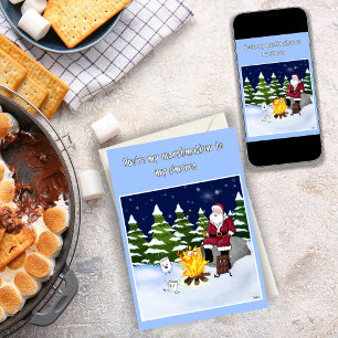 Funny Santa and S'mores Kerstmis Kaart